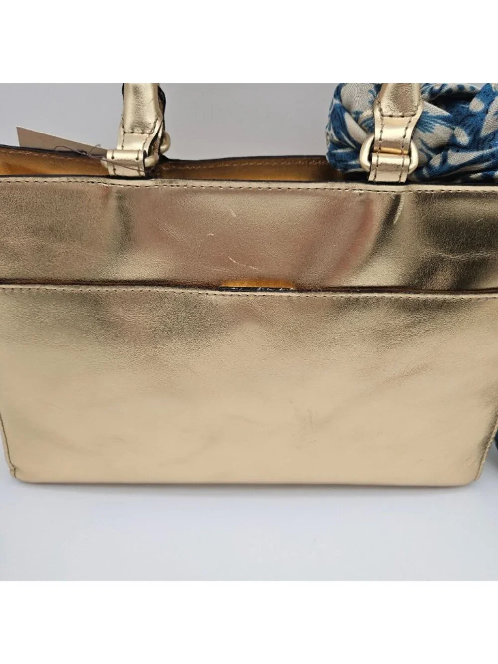 Patricia Nash Tote Shoulder Metallic Leather Handbag Aileen Greek Gold Scarf NWT
